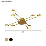 Modern 2-Tier Iron Flush Mount Chandelier With 8 Lights In Black/Gold Finish - Warm/White/Natural