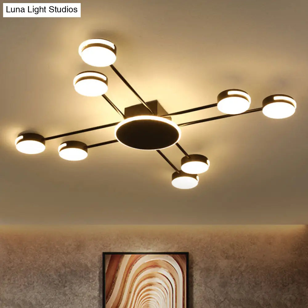 Modern 2-Tier Iron Flush Mount Chandelier With 8 Lights In Black/Gold Finish - Warm/White/Natural