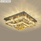 Modern 2-Tier Led Ceiling Flushmount In Crystal Chrome Square/Circle Design