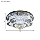 Modern 2-Tier Led Ceiling Flushmount In Crystal Chrome Square/Circle Design