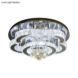 Modern 2-Tier Led Ceiling Flushmount In Crystal Chrome Square/Circle Design