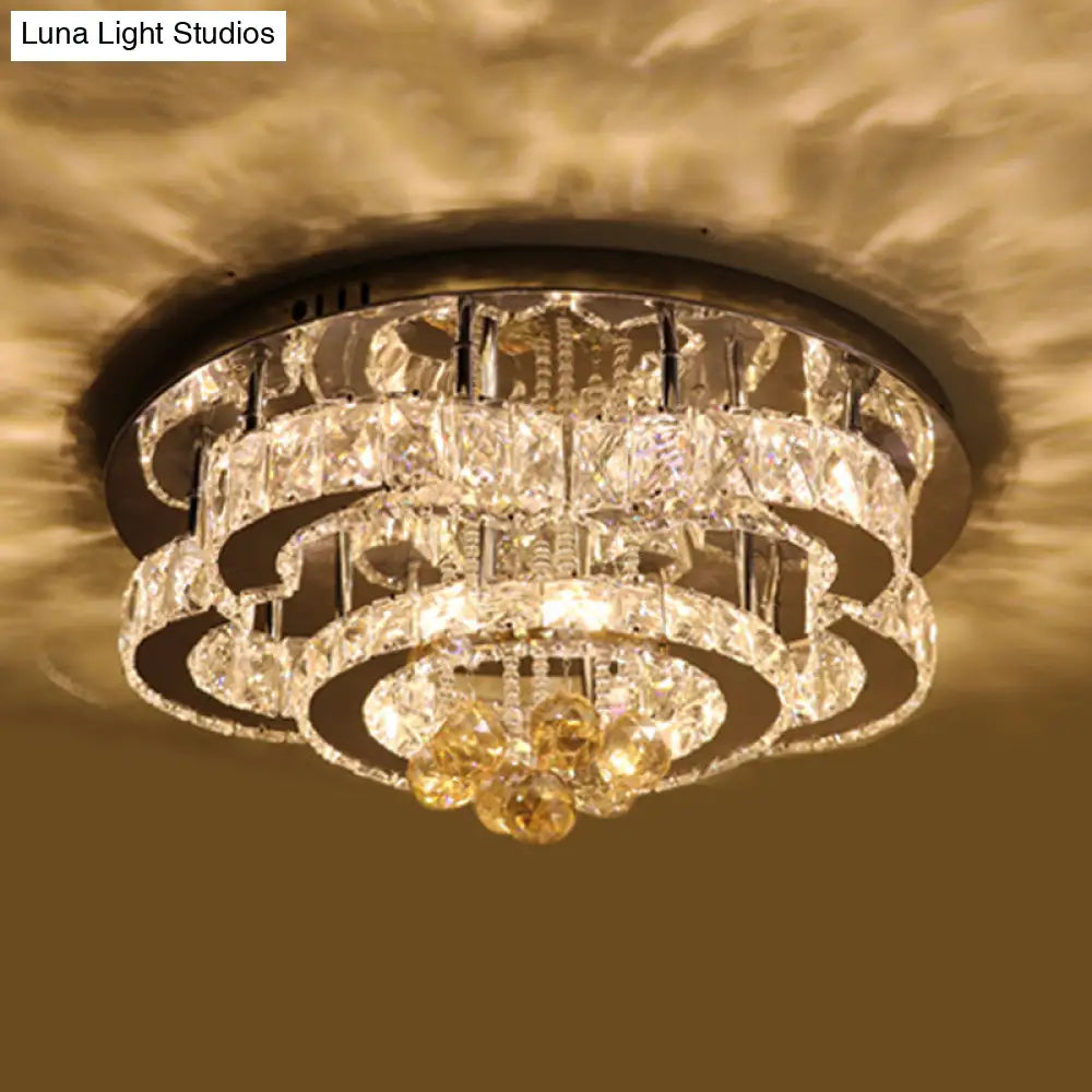 Modern 2-Tier Led Ceiling Flushmount In Crystal Chrome Square/Circle Design