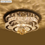 Modern 2-Tier Led Ceiling Flushmount In Crystal Chrome Square/Circle Design