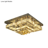 Modern 2-Tier Led Ceiling Flushmount In Crystal Chrome Square/Circle Design
