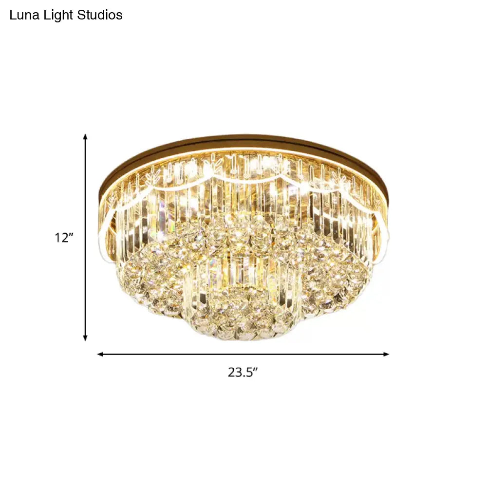 Modern 2-Tiered Cut Crystal Flush Mount Light With 8 Bulbs – Ideal For Bedroom