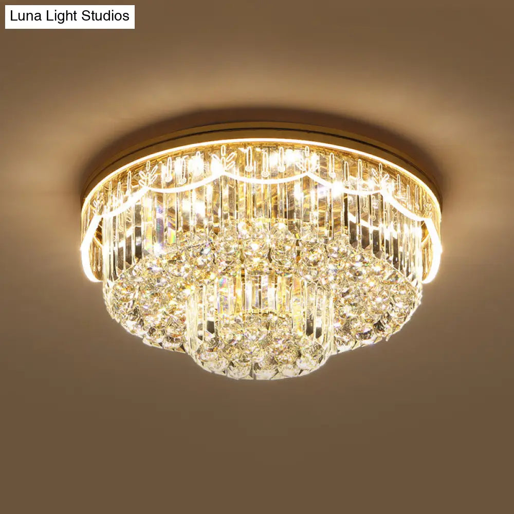 Modern 2-Tiered Cut Crystal Flush Mount Light With 8 Bulbs – Ideal For Bedroom