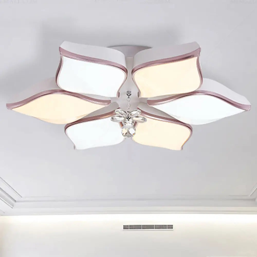 Modern 24.5’/25.5’ Flush Mount Led Light With Clear Crystal Accent In Warm/White Petal Design