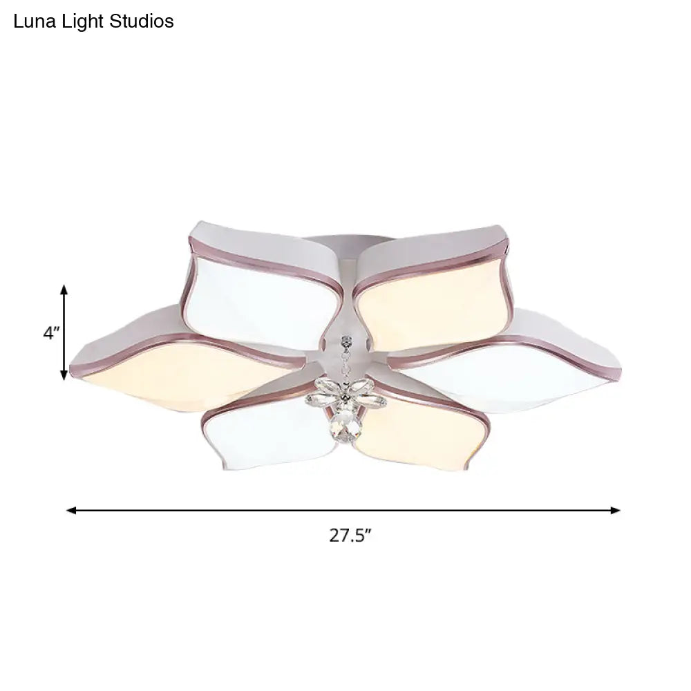 Modern 24.5’/25.5’ Flush Mount Led Light With Clear Crystal Accent In Warm/White Petal Design