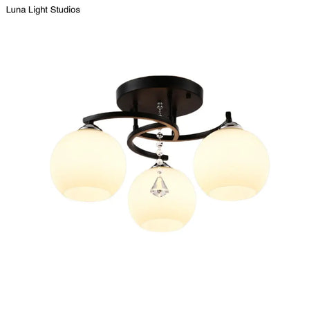 Modern 3/7/9 Heads Black Milk Glass Ball Chandelier – Ceiling Mount Light For Living Room