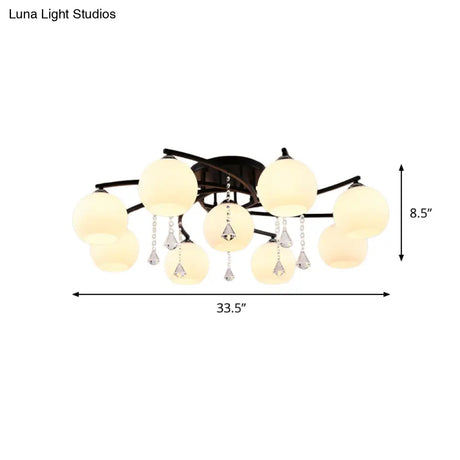 Modern 3/7/9 Heads Black Milk Glass Ball Chandelier – Ceiling Mount Light For Living Room