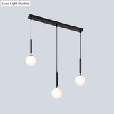 Modern 3-Bulb Black Orb Pendant Light With Cream Glass Shade