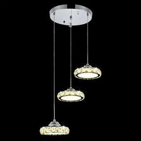 Modern 3-Head Led Crystal Suspension Light - Circular Dining Room Hanging Lamp Clear / Round