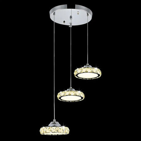Modern 3-Head Led Crystal Suspension Light - Circular Dining Room Hanging Lamp Clear / Round