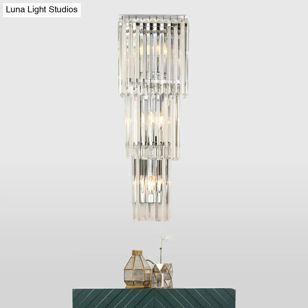 Modern 3-Head Wall Sconce Light With Clear Glass Shades - Stylish Prismatic Design Mounted Lamp
