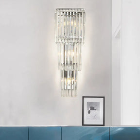 Modern 3-Head Wall Sconce Light With Clear Glass Shades - Stylish Prismatic Design Mounted Lamp