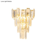 Modern 3-Headed Crystal Wall Sconce With Gold 4-Layer Mount