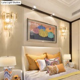 Modern 3-Headed Crystal Wall Sconce With Gold 4-Layer Mount