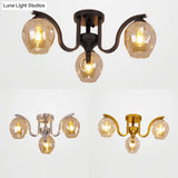 Modern 3 - Light Ceiling Lamp For Study Room - Glass And Metal Semi - Flush Mount