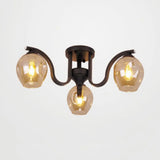 Modern 3 - Light Ceiling Lamp For Study Room - Glass And Metal Semi - Flush Mount Black