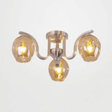 Modern 3 - Light Ceiling Lamp For Study Room - Glass And Metal Semi - Flush Mount Silver