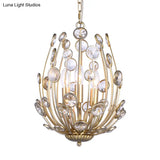 Modern 3-Light Floral Chandelier In Gold - Metal And Crystal Hanging Light Fixture For Dining Room