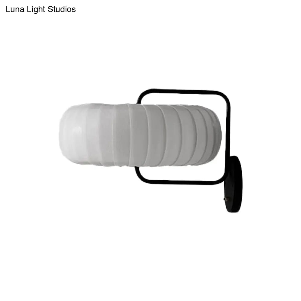 Modern 3-Light Gathered Fabric Pumpkin Wall Lamp With Squared Arm - Black-White Sconce