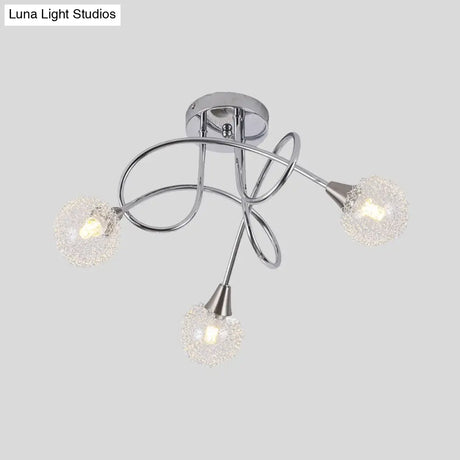 Modern 3 - Light Led Semi Flush Ceiling Light With Chrome Twist And Clear Glass Shade