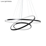 Modern 3-Ring Led Ceiling Chandelier: Acrylic Pendant Light In Black/White/Gold