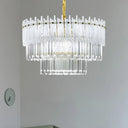 Modern 3-Tier Clear Crystal Rod Pendant Chandelier With 12 Lights - Gold Suspension Light