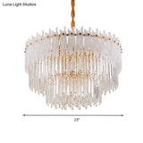 Modern 3-Tier Clear Crystal Rod Pendant Chandelier With 12 Lights - Gold Suspension Light