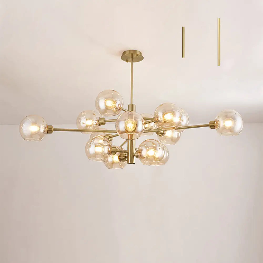 Contemporary Sputnik Chandelier - Glass Living Room Ceiling Light Fixture + 15 / Gold Cognac