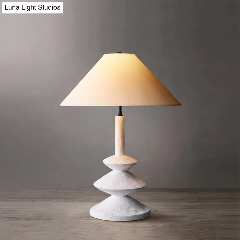 Modern 3-Tier Resin Table Light: Stylish 1-Light White Nightstand Lamp With Wide Flare Shade