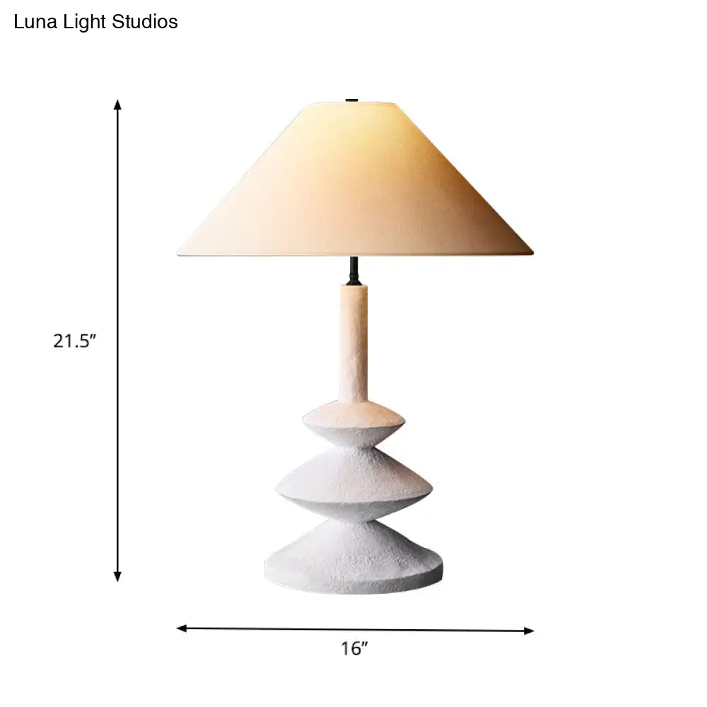 Modern 3-Tier Resin Table Light: Stylish 1-Light White Nightstand Lamp With Wide Flare Shade