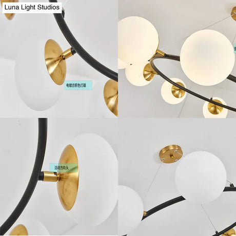 Modern 39’ Wide Milk White Glass Chandelier With 10 Lights- Black Ceili