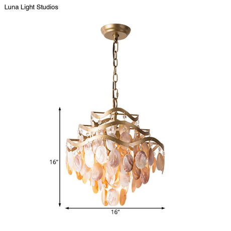 Modern 4-Head Beige Shell Ceiling Pendant Light For Living Room