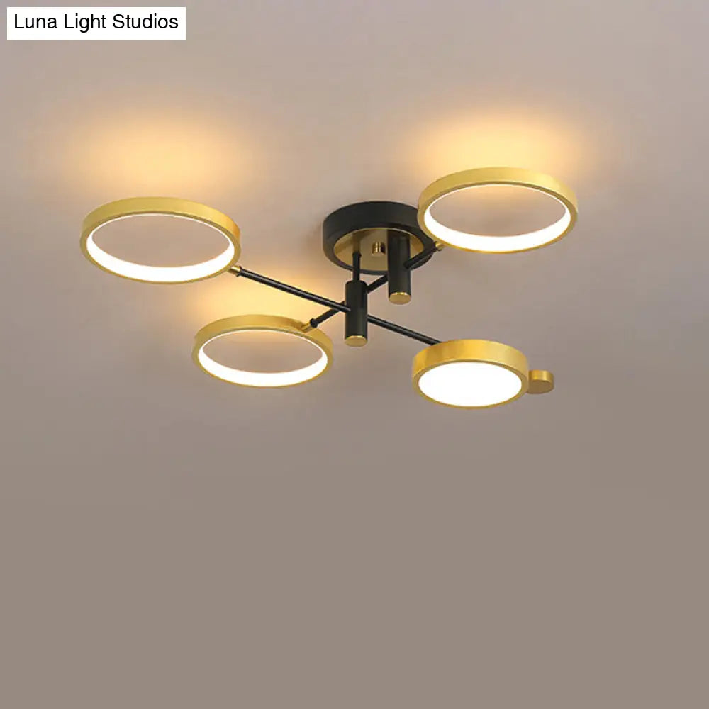 Modern 4 - Head Black/Gold Led Semi - Flush Ceiling Light In Warm/White/3 Color Options