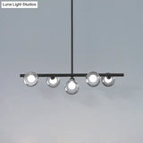 Modern 5-Head Black Island Led Pendant Light With Clear Glass Shade
