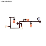 Modern 5-Head Wall Light Fixture: Maze Metallic Sconce In Black/Rust With Open Bulb & Gauge Deco