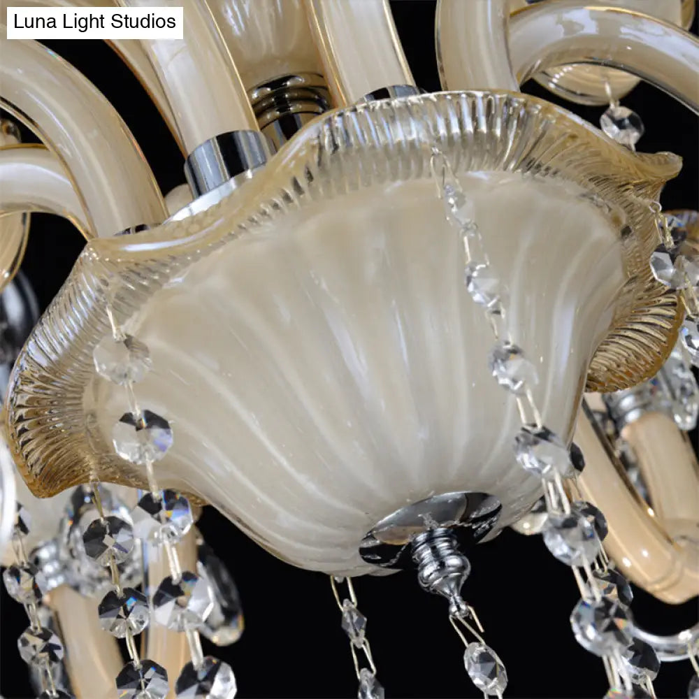 Modern 6/8/18-Light Faceted Crystal Candle Chandelier - Tan Ceiling Lamp For Living Room Multiple