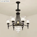 Modern 6/8 Bulbs Chandelier Black Flower Suspension Lamp With Crystal Shade