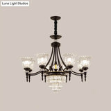 Modern 6/8 Bulbs Chandelier Black Flower Suspension Lamp With Crystal Shade
