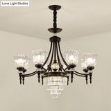 Modern 6/8 Bulbs Chandelier Black Flower Suspension Lamp With Crystal Shade