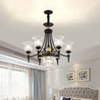 Modern 6/8 Bulbs Chandelier Black Flower Suspension Lamp With Crystal Shade 6 /