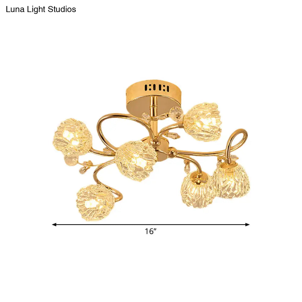 Modern 6 - Head Gold Flower Ceiling Light With Crystal Shade