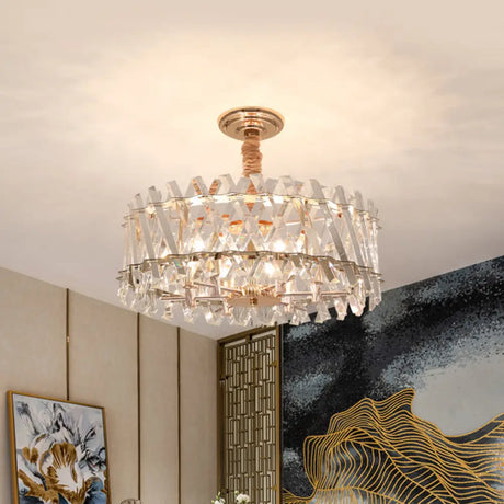 Modern 6-Head Hanging Chandelier with Crystal Prisms for Dining Room Clear