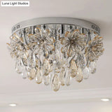 Modern 6-Light Crystal Fringe Flushmount Ceiling Light In Chrome - Ideal For Dining Room