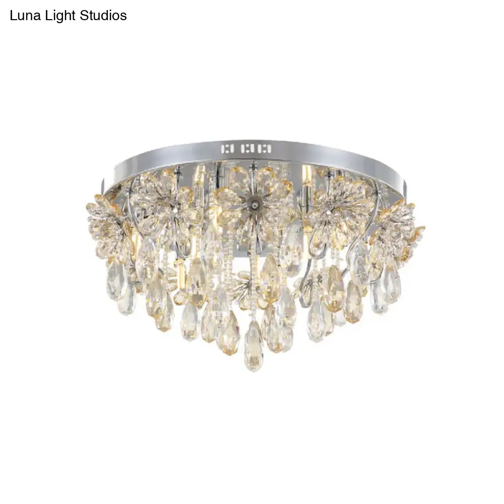 Modern 6-Light Crystal Fringe Flushmount Ceiling Light In Chrome - Ideal For Dining Room