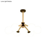 Modern 6-Light Grape Chandelier With Wood Branch And White Glass