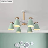 Modern 6-Light Rotatable Metal Cone Chandelier - Stylish Macaron Loft Hanging Light For Living Room