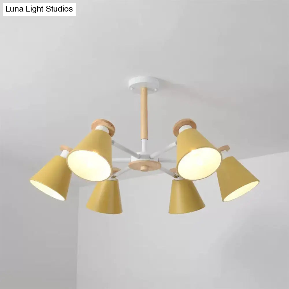 Modern 6-Light Rotatable Metal Cone Chandelier - Stylish Macaron Loft Hanging Light For Living Room